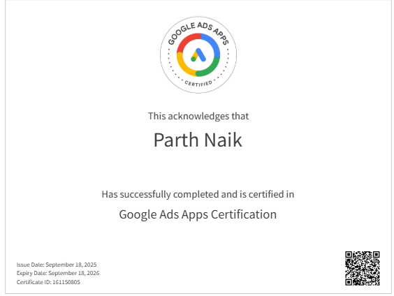 google ads apps certificate